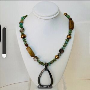 Silpada Green and Gold Beaded Necklace with Pendant